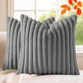 Set of 2 Decorative Throw Pillow Covers 18x18 Faux Fur Dark Gray by MEGAYESHome