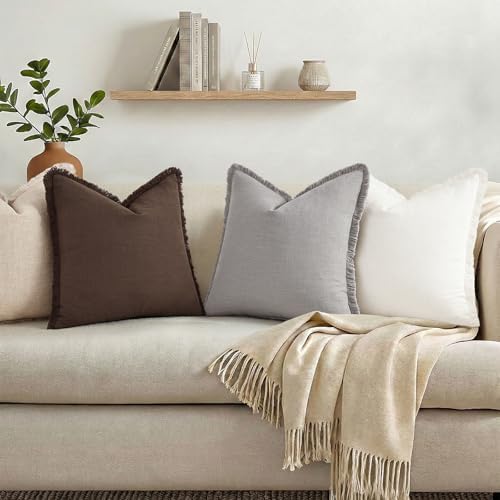 decorUhome Linen Fringe Cream White Throw Pillow Covers 12x20 Set of 2 - Image 5