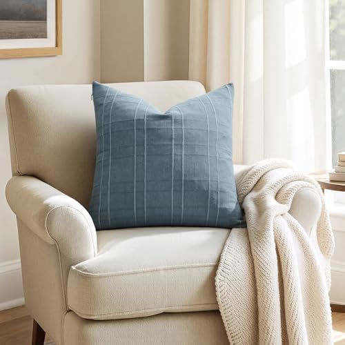 MIULEE Linen Plaid Pillow Covers Coastal Decorative 20x20 Blue Grey - Image 4