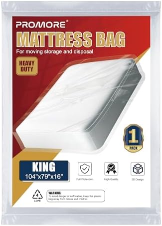Plastic Mattress Bag for Moving Storage, King/Cal King Size, 3Mil Thick by PROMORE