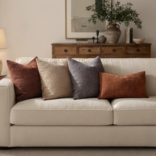 MIULEE 12x20 Inch Lumbar Textured Chenille Fall Pillow Covers Dark Rust - Image 4