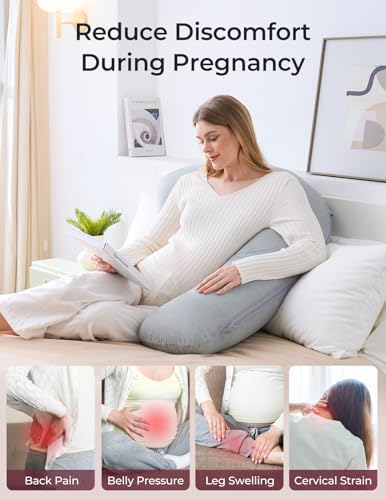 Momcozy J Shaped Cooling Pregnancy Pillow, Maternity Pillow - Image 3