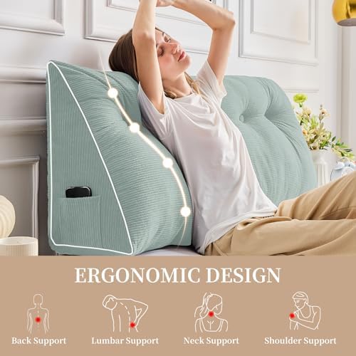 Sasttie Headboard Pillow Full, Wedge Pillow Headboard, Mint Green - Image 3