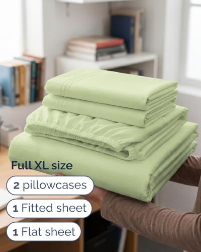 Full XL Sheets - 4 Piece Full XL Sheet Set - Breathable - Light Sage Green - Image 3