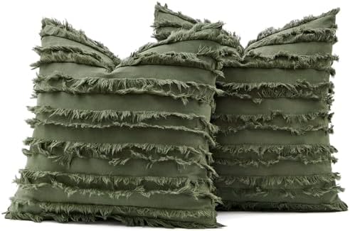 MIULEE Boho Linen Striped Throw Pillow Covers 18x18, Dark Olive Green - Image 7