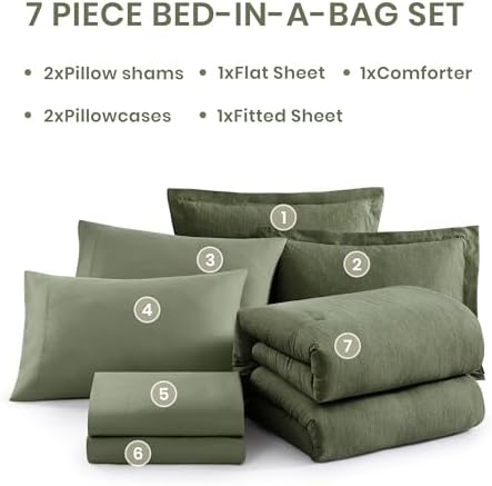 Monbix Super King Comforter Set Olive Green 7 Pieces Bed in a Bag - Image 7