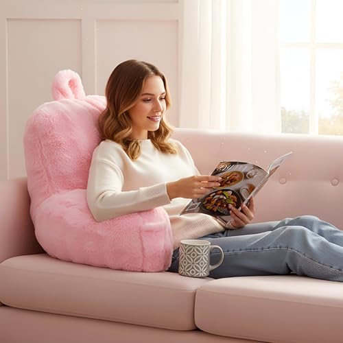 Faux Fur Reading Pillow for Sitting in Bed, Large Backrest Bed Pillow - Image 3