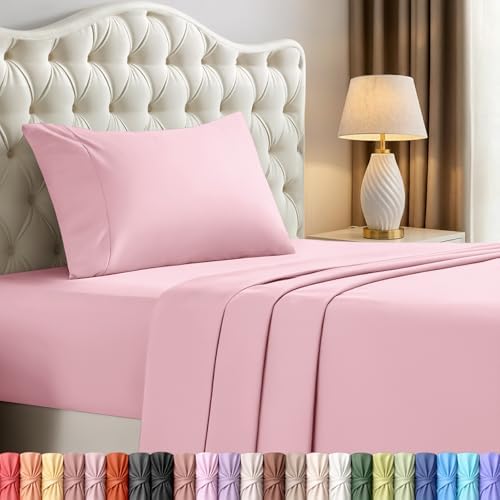 Twin Sheets Set, 3 Pieces 16" Deep Pocket Hotel Luxury Sheets, Crystal Pink by UTOPIABEDDING
