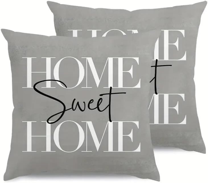 2pcs Modern Home Sweet Home Throw Pillow Cover, Decorative Gray Cushion Case by Unknown
