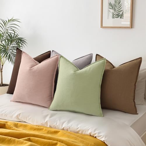 decorUhome Fall Brown Linen Throw Pillow Covers 24x24 Set of 2 - Image 6