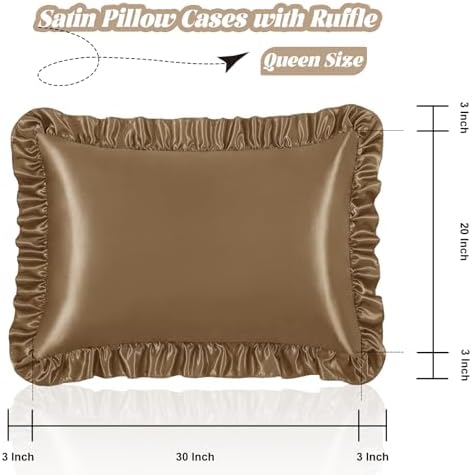 Homiest Camel Brown Ruffle Satin Pillowcase Set of 2 - Image 3