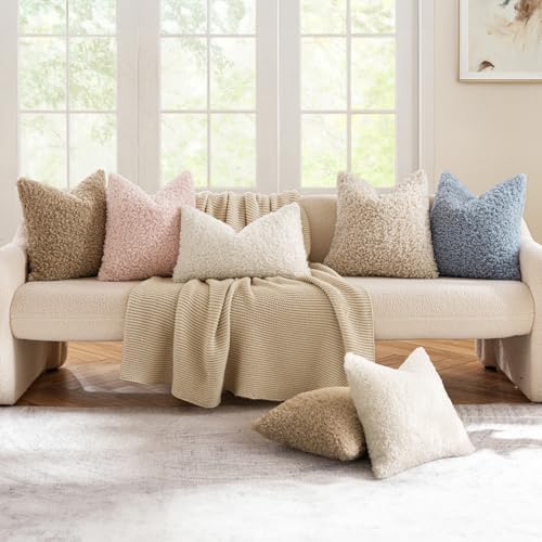 MIULEE Decorative Faux Fur Pillow Covers Sherpa 18x18 Pink - Image 5