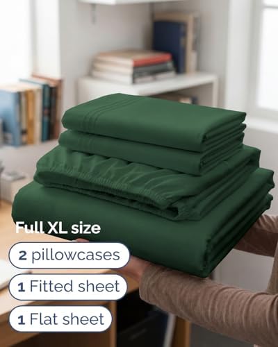 Full XL Sheets - 4 Piece Full XL Sheet Set - Soft & Cooling - Emerald Green - Image 3
