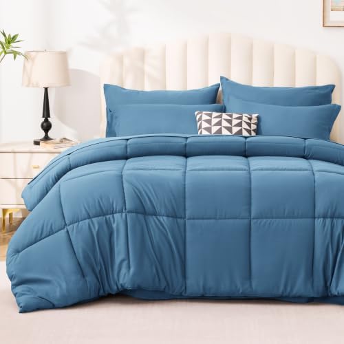 Love's cabin Plaid King Comforter Set, Misty Blue by Lovescabin