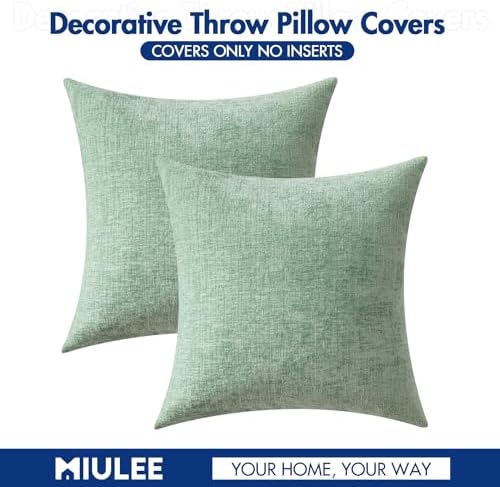 MIULEE Soft Chenille Throw Pillow Covers Greyish Green 20x20 Pack of 2 - Image 6