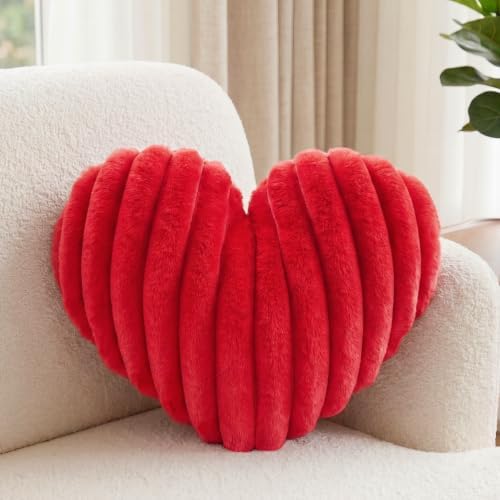 16 Inch Red Heart Pillow Cute Soft Fluffy Decorative Throw Pillows by Nmkopzy