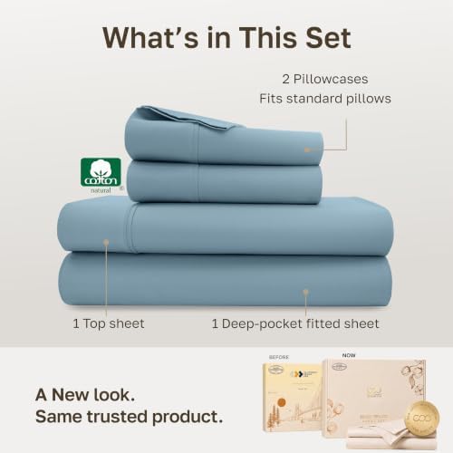 California Design Den Soft 100% Cotton Sateen Full Sheet Set, Sky Blue - Image 3