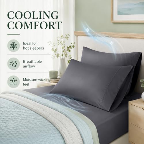 Pillow Cases Set, Rayon from Bamboo, Standard 20"x26" Dark Gray - Image 4