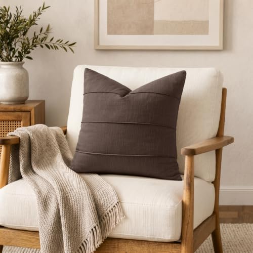 MIULEE Fall Decorative Linen Throw Pillow Covers 18x18 Brown Striped - Image 6