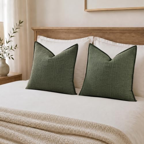 decorUhome Olive Green Textured Linen Throw Pillow Covers 16x16 Set of 2 - Image 5