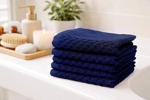 COTTON CRAFT Euro Spa Waffle Wash Cloth - Set of 12 Navy Washcloth - Image 2