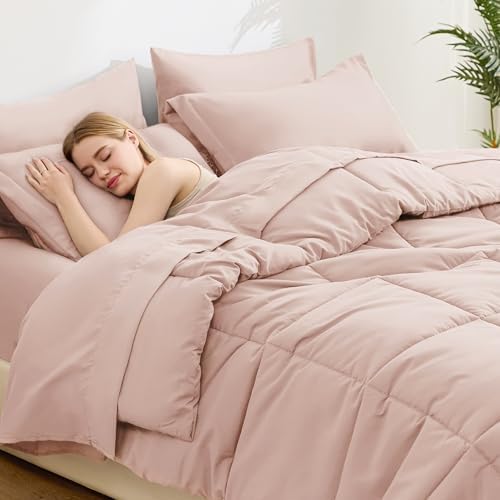 Love's cabin King Size Comforter Set Blush Pink, 7 Pieces King Bed in a Bag - Image 3
