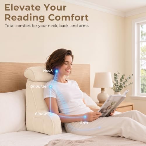 Reading Pillow for Bed with Detachable Neck Roll and Shredded Memory Foam - Image 3