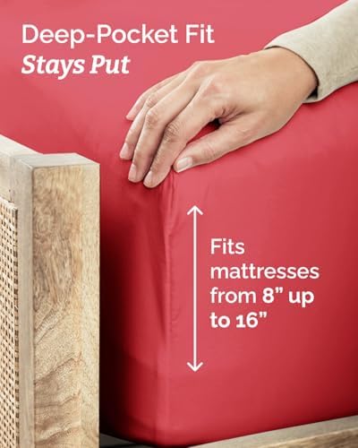 Full XL Sheets - 4 Piece Full XL Sheet Set - Breathable & Cooling - Red - Image 4