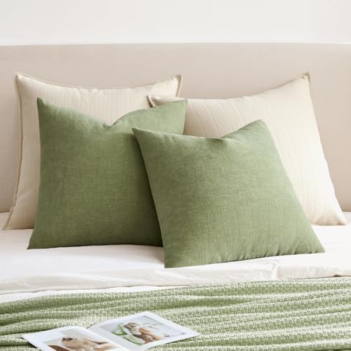 MIULEE Sage Green Chenille Couch Throw Pillow Covers - Image 4