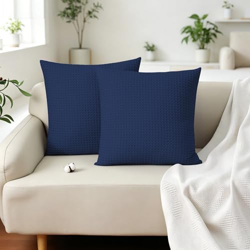 100% Cotton Waffle Weave Throw Pillow Covers Set of 2, 600TC Solid Reverse Side - Image 6