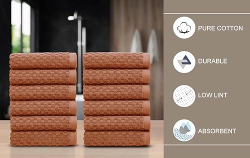 COTTON CRAFT Euro Spa Waffle Wash Cloth - Set of 12 Mocha Washcloth - Image 5