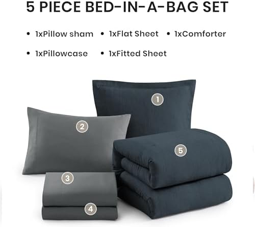 Monbix Twin XL Comforter Set 5 Pieces Navy Blue Bed in a Bag - Image 7