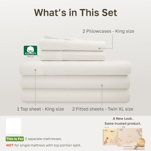 California Design Den 100% Cotton Sateen Split King Sheets Set - Image 4