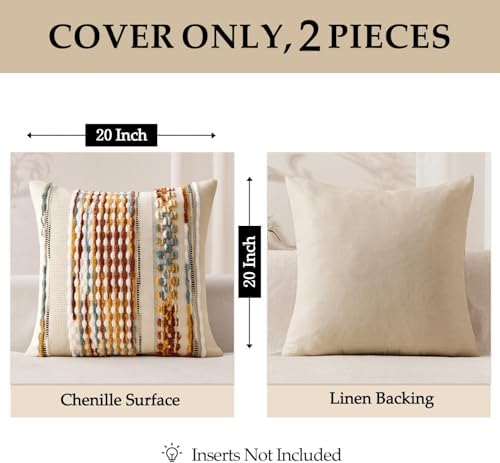 ANRODUO Boho Decorative Throw Pillow Covers Brown Stripe 20x20 Pack of 2 - Image 5