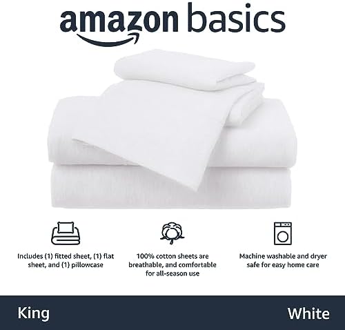 Amazon Basics 4 Piece Bed Sheet Set, 100% Cotton Jersey, Includes Super Soft - Image 3