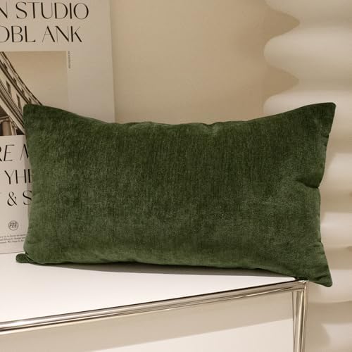 JoraLion Chenille Lumbar Pillow Covers 14X26 inch Moss Green - Image 2