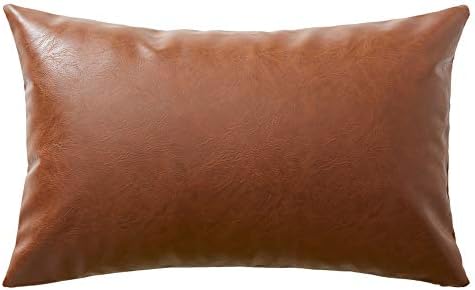 Fancy Homi Faux Leather Boho Decorative Throw Pillow Covers, Thick Modern Solid by Fancy+Homi