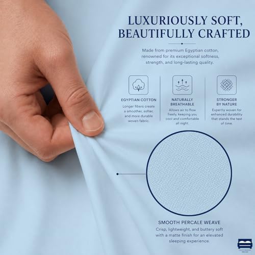 Cottingon 4 Piece Queen Sheets Fits 16" Deep, Egyptian Cotton, Light Blue - Image 6