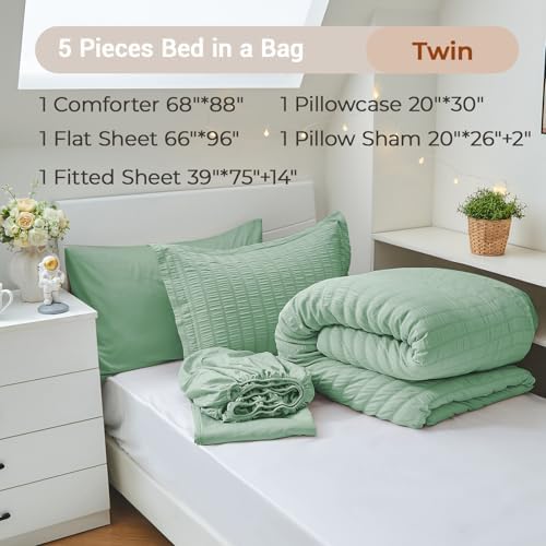 MUXHOMO 5 Pieces Twin Comforter Set, Seersucker Bed in a Bag Twin Size - Image 4