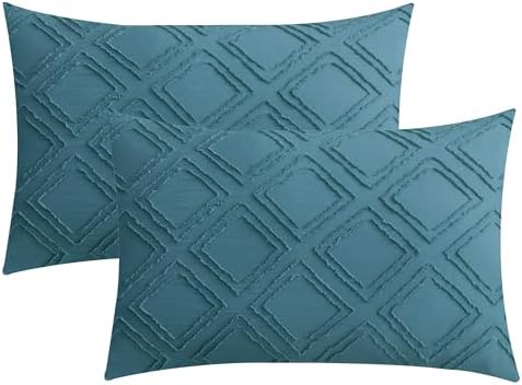 JELLYMONI Grayish Blue Grid Tufted Pillowcases King Size by JELLYMONI