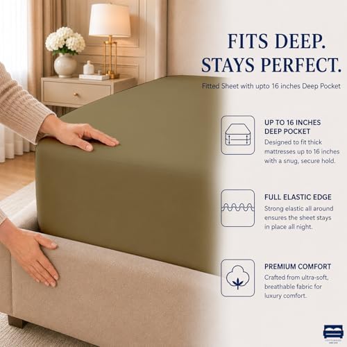 Cottingon 4 Piece Queen Sheets Fits 16" Deep, Egyptian Cotton - Image 7