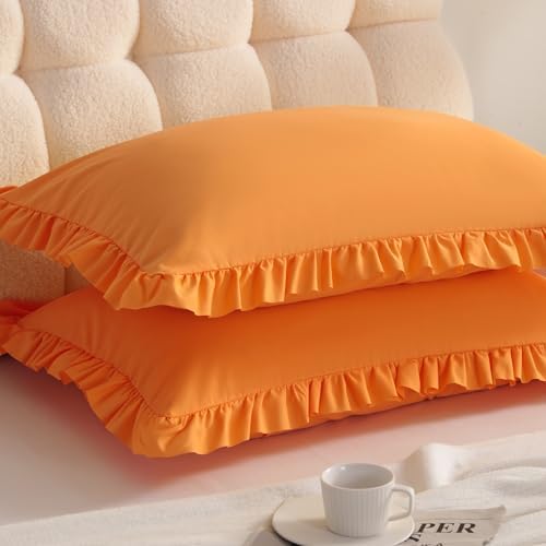 Ruffled Standard Pillow Shams, 2 Pack, 20x26 Inches, Ginger Yellow by Aerlomi