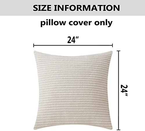 Home Brilliant 24x24 Pillow Covers Set of 2 Striped Velvet Corduroy Euro Throw - Image 4