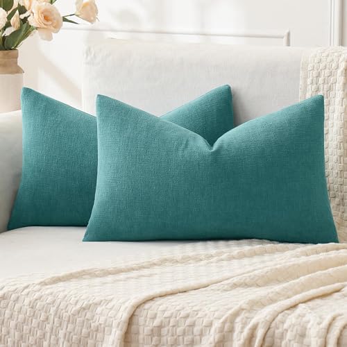 MIULEE Teal Chenille Couch Lumbar Throw Pillow Covers by MIULEE
