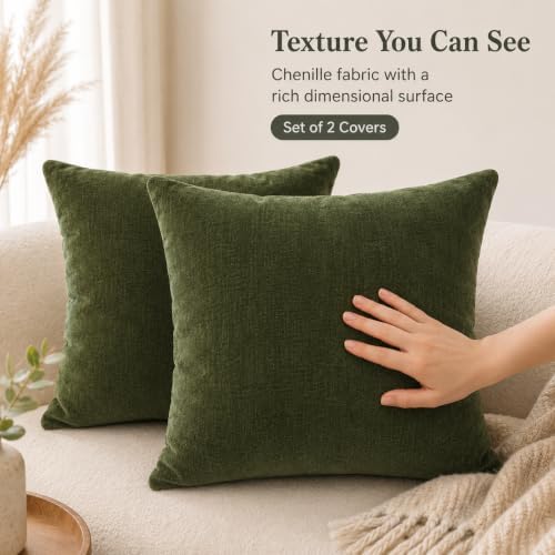 JoraLion Chenille Lumbar Pillow Covers 18x18 inch Moss Green - Image 7