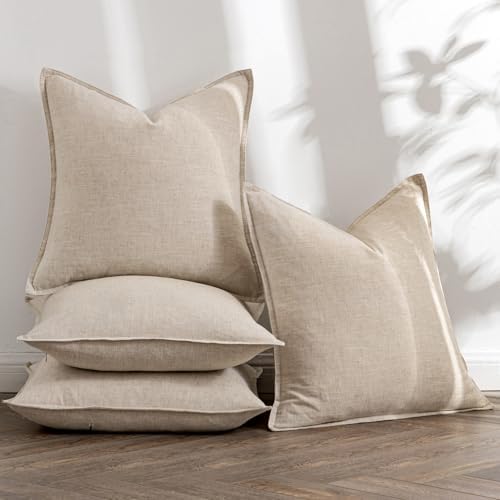 MIULEE Beige Boho Linen Decorative Pillow Covers 20x20 Inch Pack of 4 - Image 5