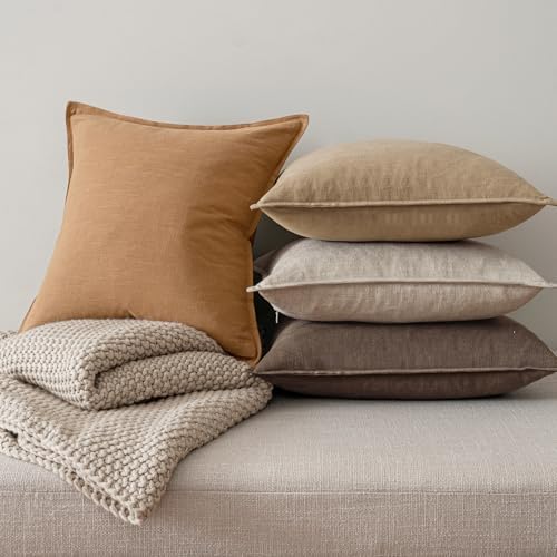 MIULEE Neutral Brown Boho Linen Pillow Covers 18x18 Inch Pack of 4 - Image 7