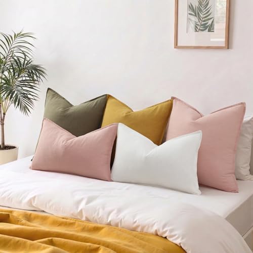 decorUhome Fall Cream White Linen Throw Pillow Covers 12x20 Set of 2 - Image 6
