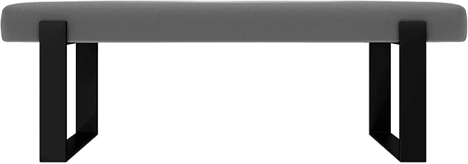 VANT Upholstered Bed Bench - Vintage Leather Light Grey - Matte Black - Contemporary Modern, Bedroom Bench Seat, Hallway, or Entryway