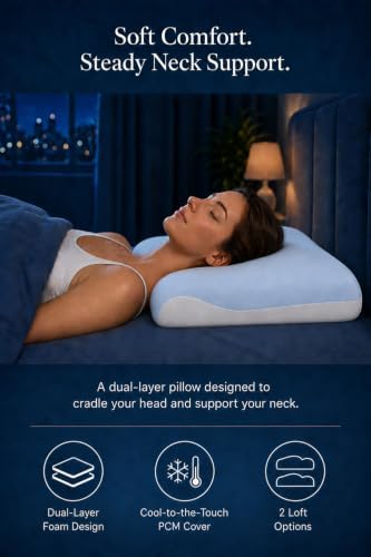 Memory Foam Pillow, Cooling Cover, Ergonomic Neck Support, Queen Loft 5.1" - Image 2